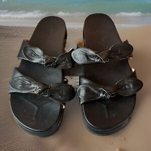 JACK ROGERS Double Knot MONICA Platform Leather Sandal Black Slip On Size 9M
